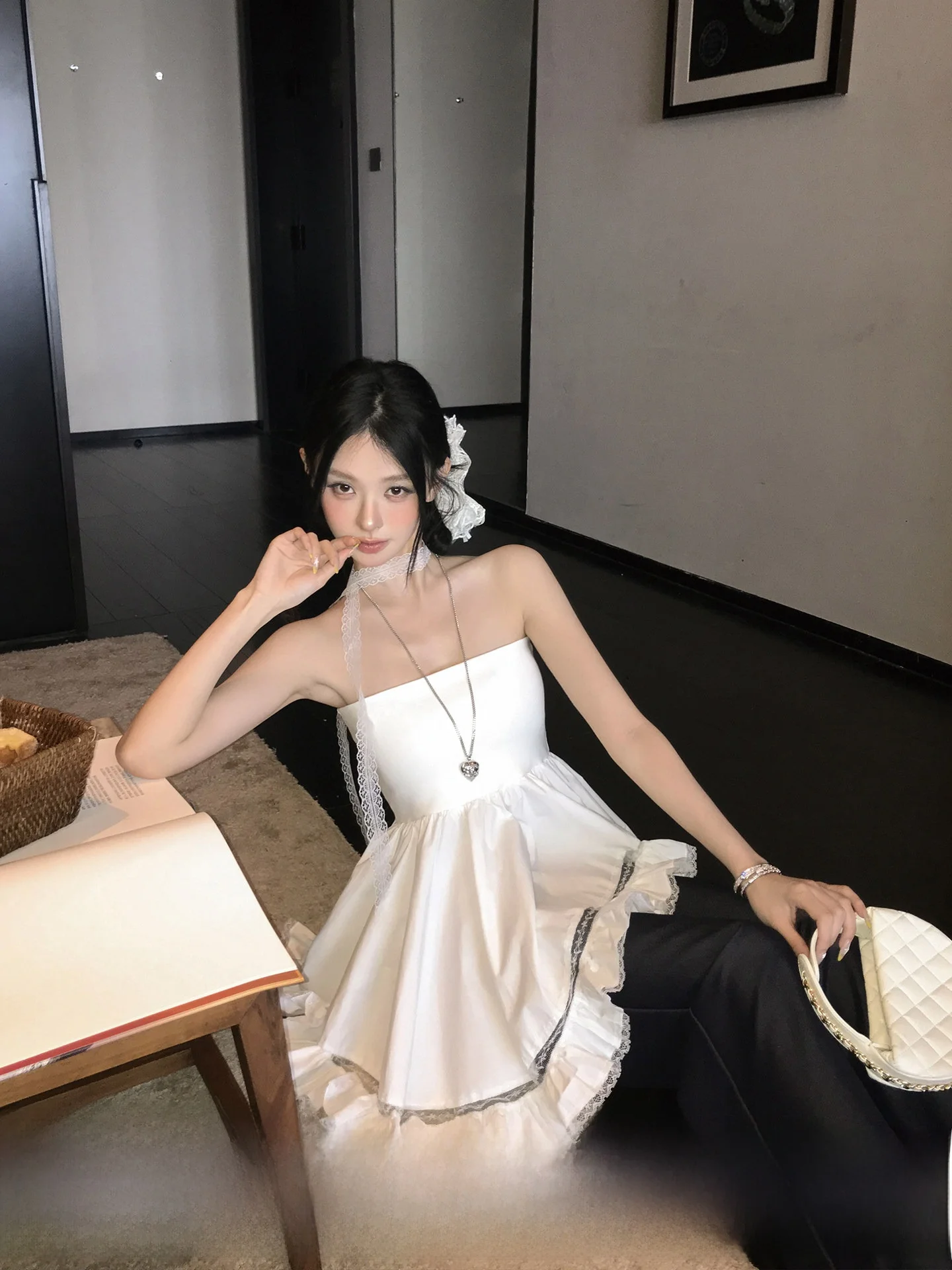 

Ele Lace Patchwork Crop Top Women's Summer Design Sexy Outerwear Vest Irregular Cut out Bal Polyester Fiber