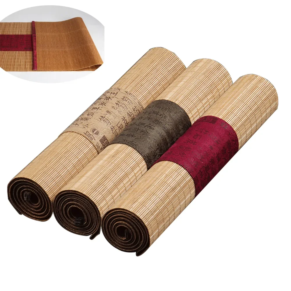 Completed Size Natural Bamboo Tea Table Flag with Cloth Household Mat Retro Decoration Runner Curtain