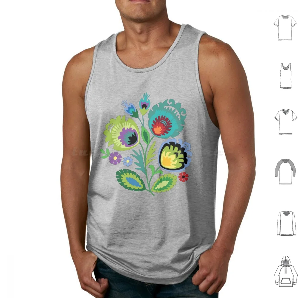 Polish Folk Flowers Green Tank Tops Vest Sleeveless Poland Polish Folk Art Polish Folk Design Polska Ethnic Design Polish Art