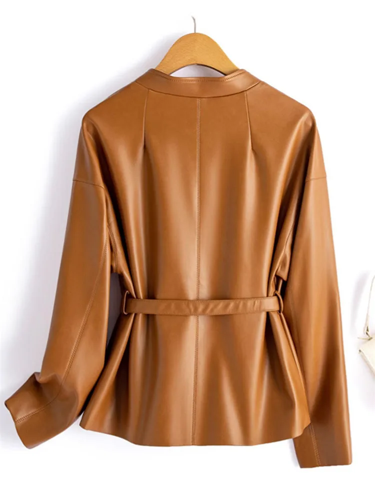 Nueva chaqueta de cuero de primavera para mujer, edición corta de estilo coreano con cordones, chaqueta con temperamento de estilo elegante y elegante