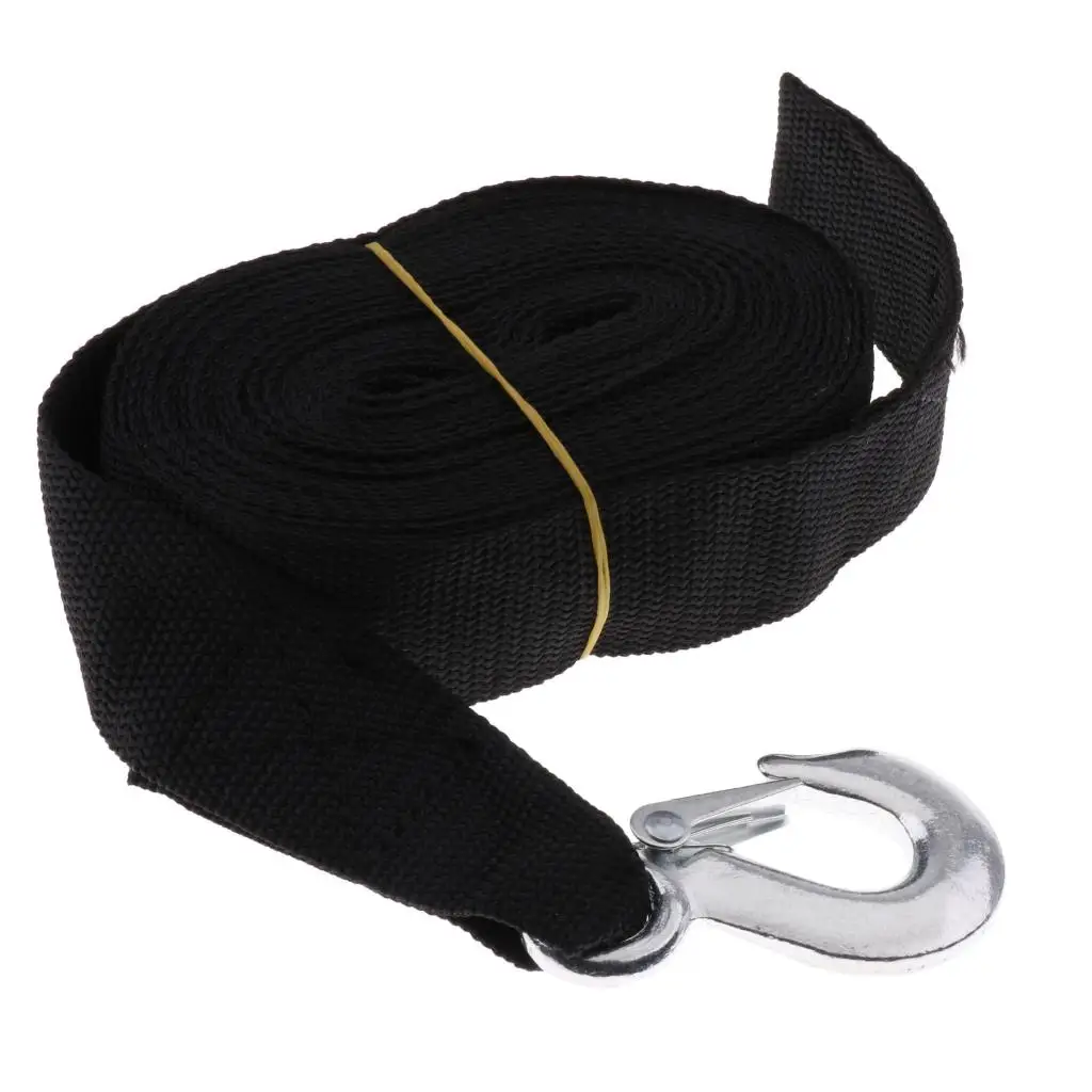 Black Winch Trailer Replacement Strap With Heavy Duty Hook for Boats