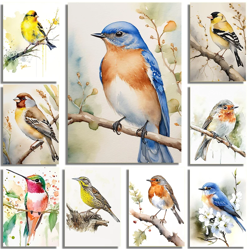 Klassisches Aquarell-Retro-Poster mit Goldflügeligen Elstern, Wildvogel-Poster, Leinwanddruck, Schlafzimmer-Wanddekoration, Geschenk