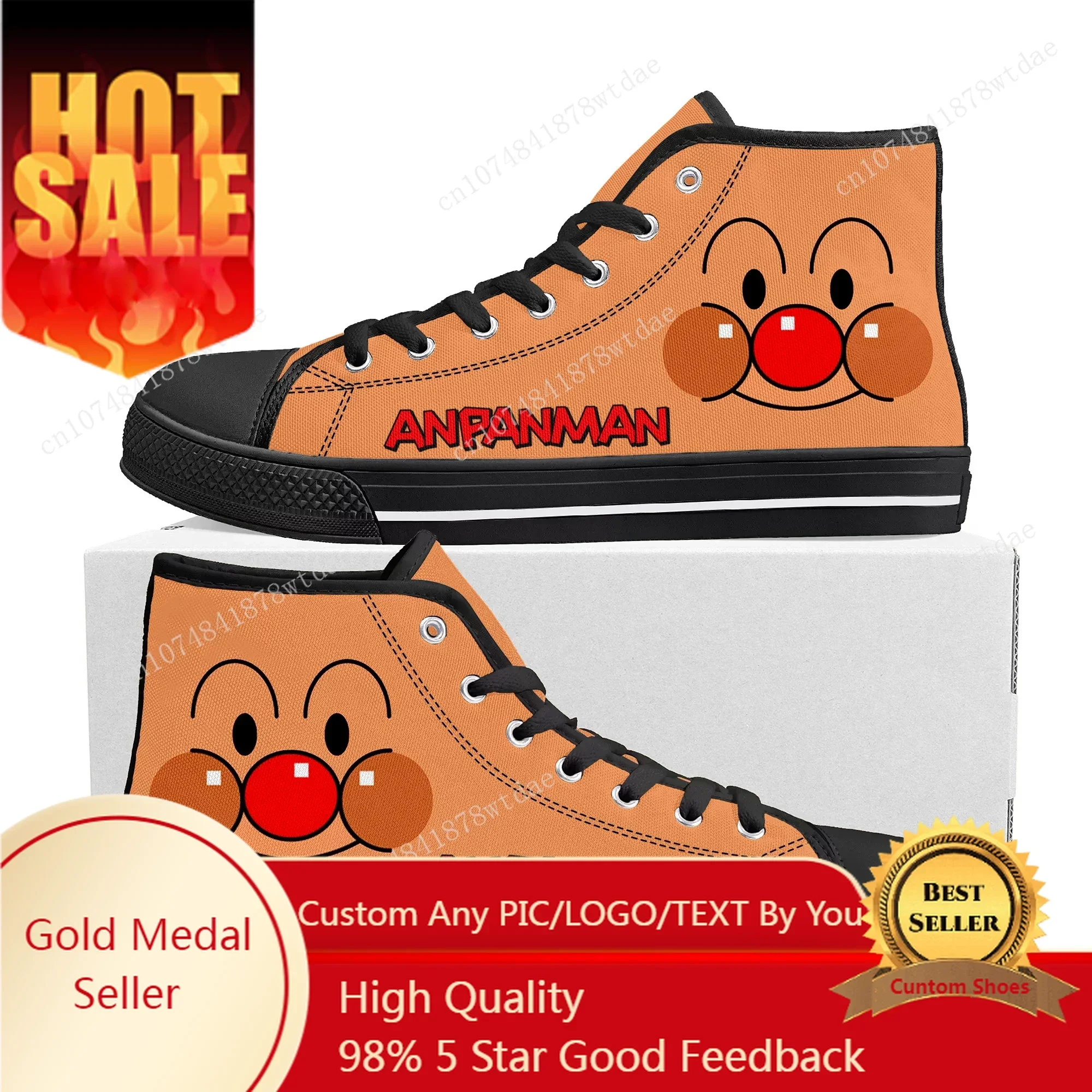 

Anpanman High Top Sneakers Mens Womens Teenager High Quality Canvas Sneaker Japanese Anime Cartoon Casual Custom Made Shoes