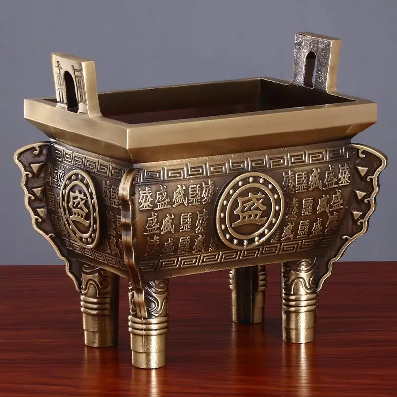 

Yuantong Craft Copper Shengding Brass Incense Burner Four-legged Tripod Living Room Opening Housewarming G