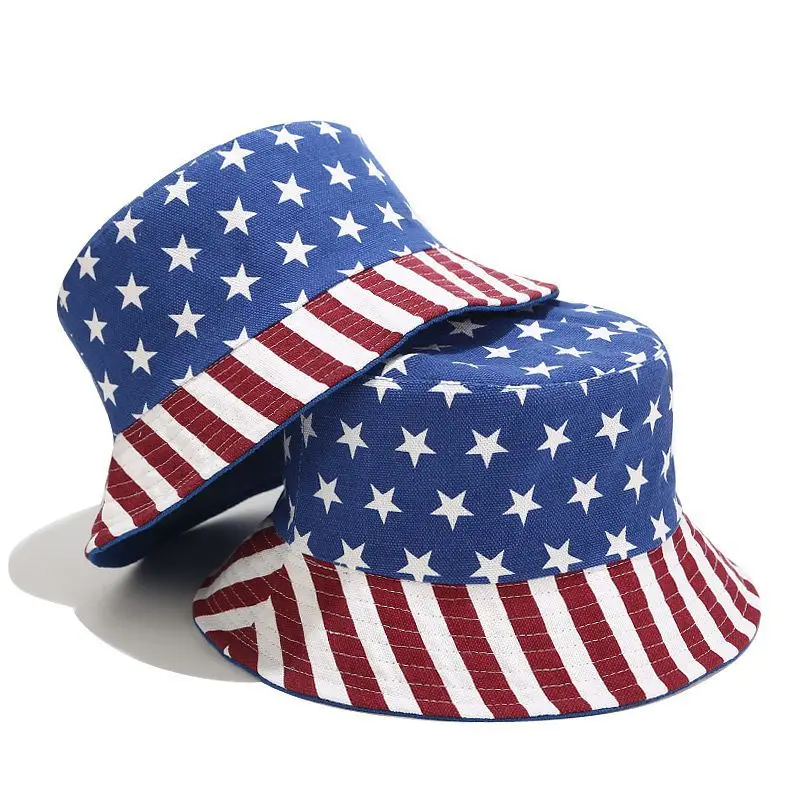 USA Letter in American Flag Colors Bucket Hat Woman Man Daily Outdoor Reversible Fisherman Cap Fashion Adult Summer Sun Caps