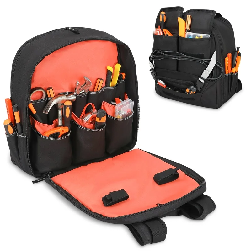 Tool Storage Backpack 38 Multi-Pockets Function Durable Custom Heavy Duty Electricians Tool Bag Tool Backpack