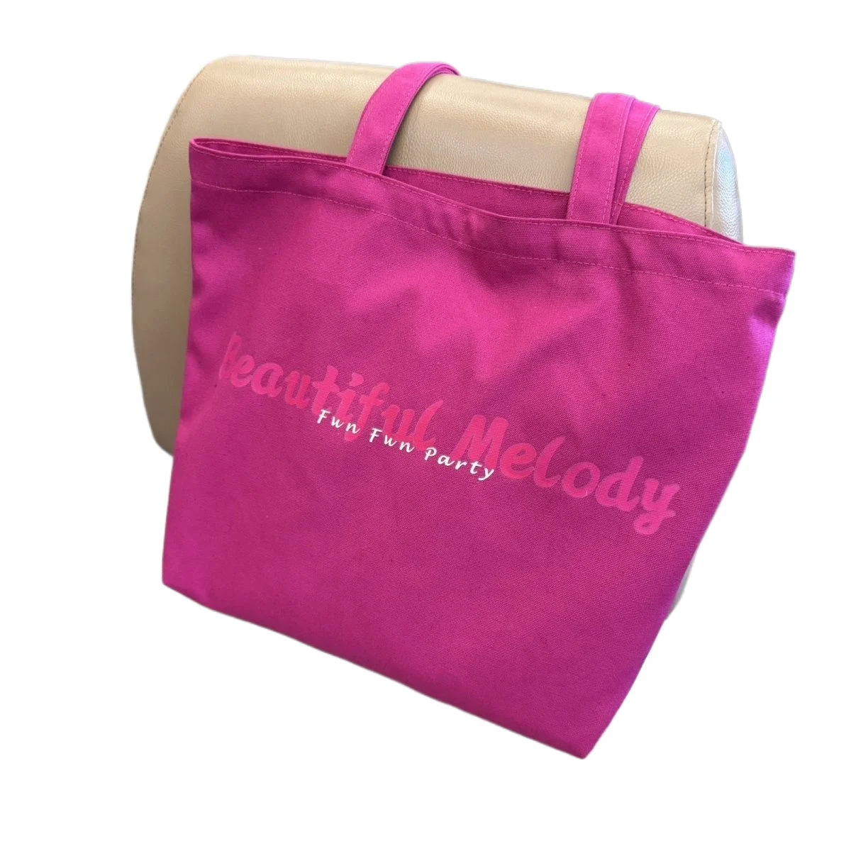 Versatile Simple One-shoulder Pink Letter Canvas Shopping Bag for Women with Large Capacity for Portable Shopping Storage