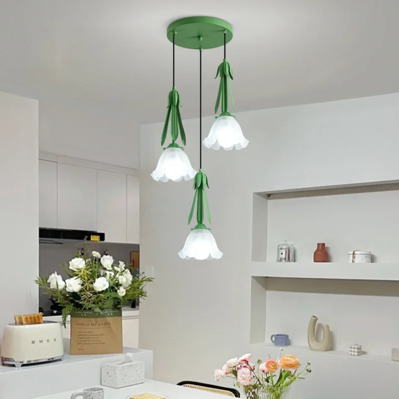 

Dressing room deco Green LED Glass Chandelier lighting Bar home Bedroom Milky white Lampshade E27 pendant light for dining Room