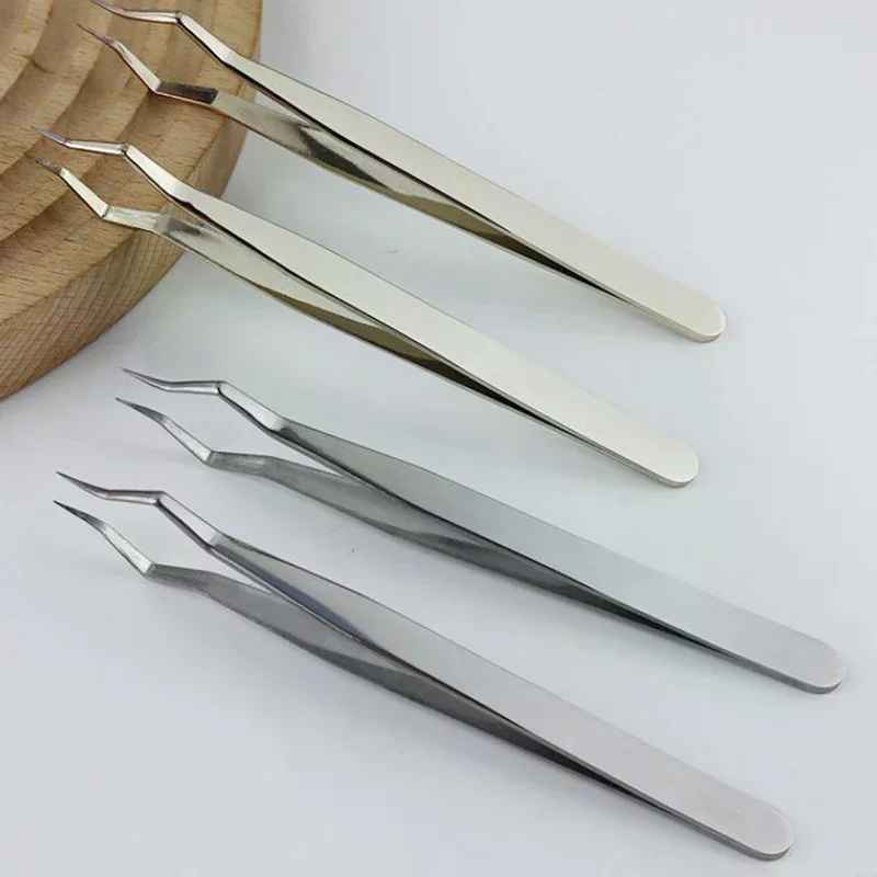 مكافحة زلة الفولاذ المقاوم للصدأ منحني تلميح مستقيم الملقط لاش تمديد الملقط عالية الدقة مسمار الفن ماكياج أدوات التجميل