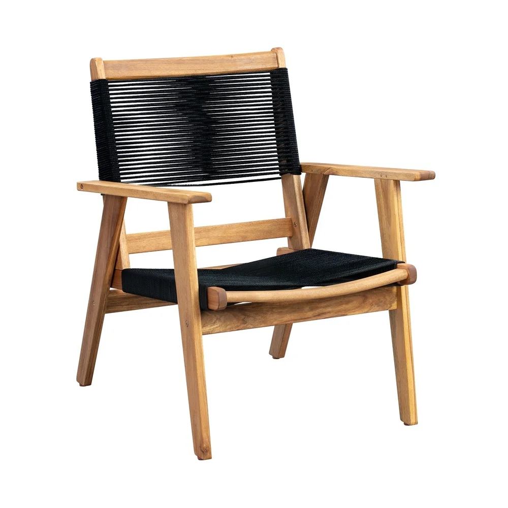 Midcentury Modern Armchair Solid Wood Frame Black Cordage Seat Indoor Outdoor Heavy Duty Easy Assembly Low Maintenance