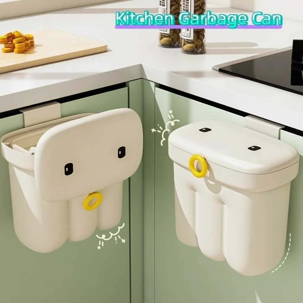 

Cartoon Kitchen Garbage Can Large Capacity Plastic Wall Mounted Trash Can Kitchen Food Waste Disposal Space Saving Garbage Can