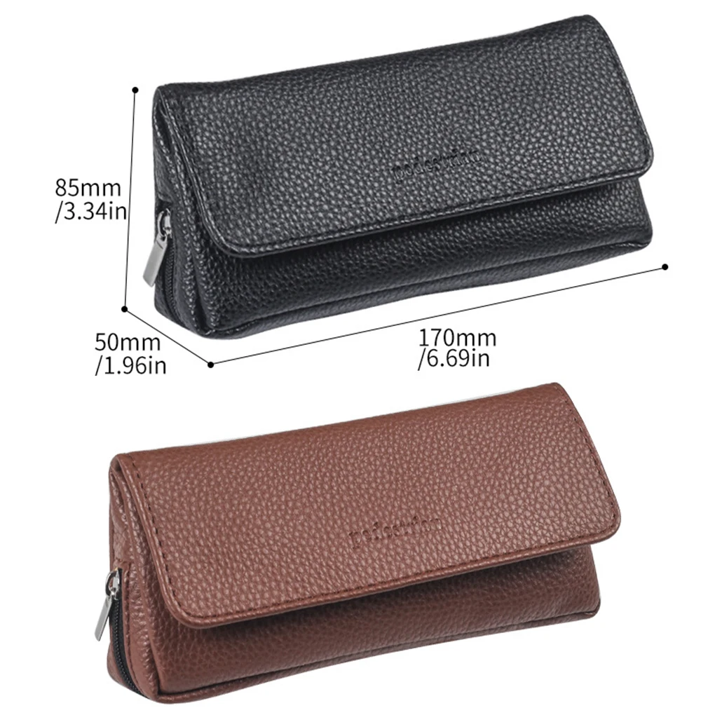 Easy-to And Multi-purpose Leather Tobacco Pouch With 2 Pipe Holder Pocket Stylish Windproof Easy-to- bBrown