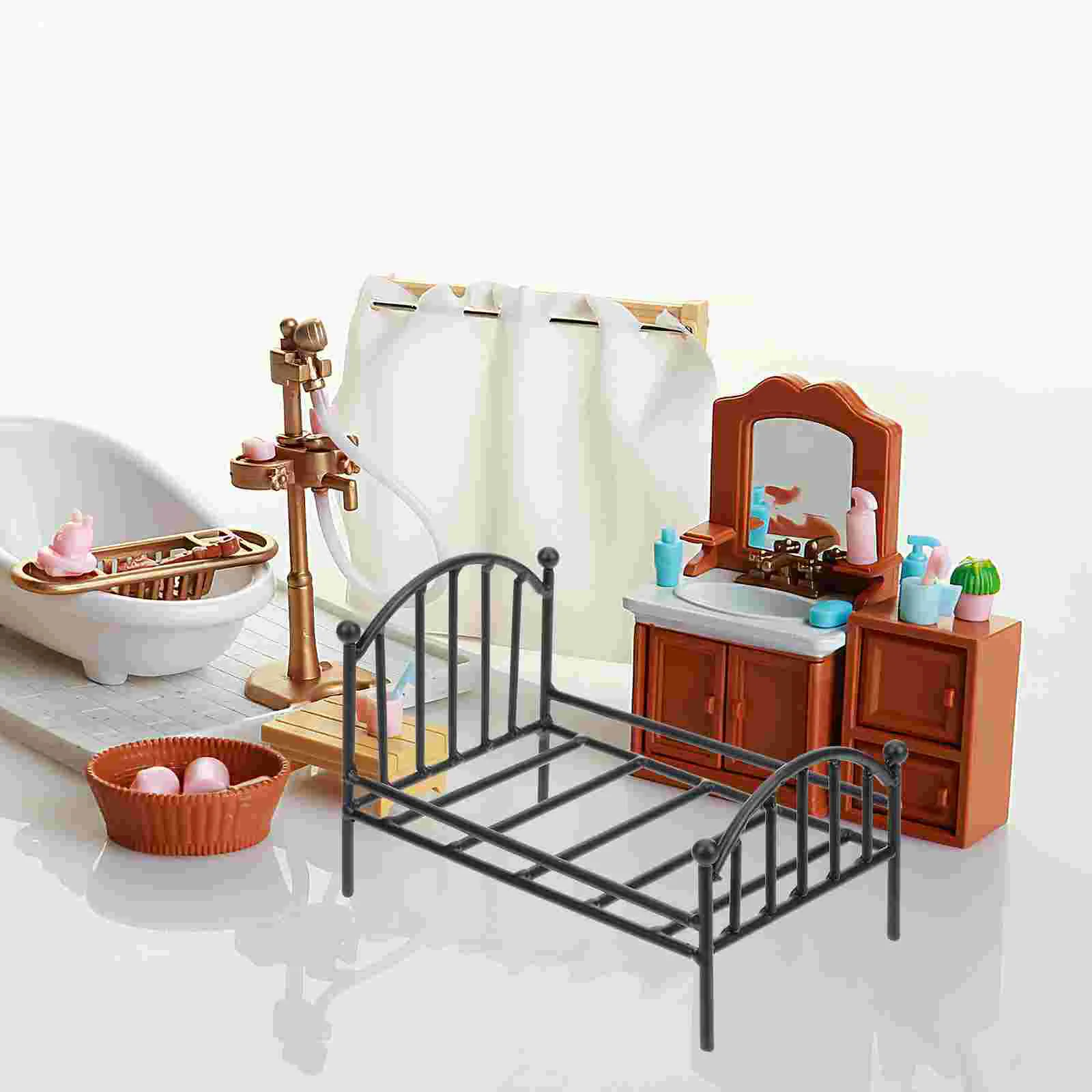 Wrought Iron Potting Stand Tiny House Furniture Crib Bed Mini Bedroom Accessories Child Vintage Home Decor