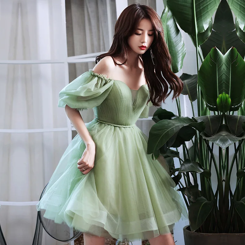 Green Forest Style Evening Dress Tulle Sweetheart Short Banquet Birthday Gown Elegant Fairy Princess Dress Graduation Dresses