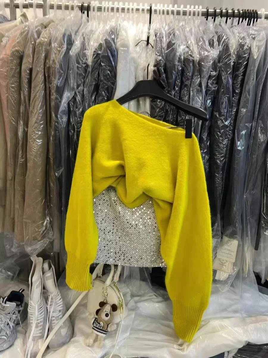 Suéter Holgado de Punto para Mujer, Estilo Coreano, Informal, con Hombros Descubiertos, Novedad de Otoño Invierno