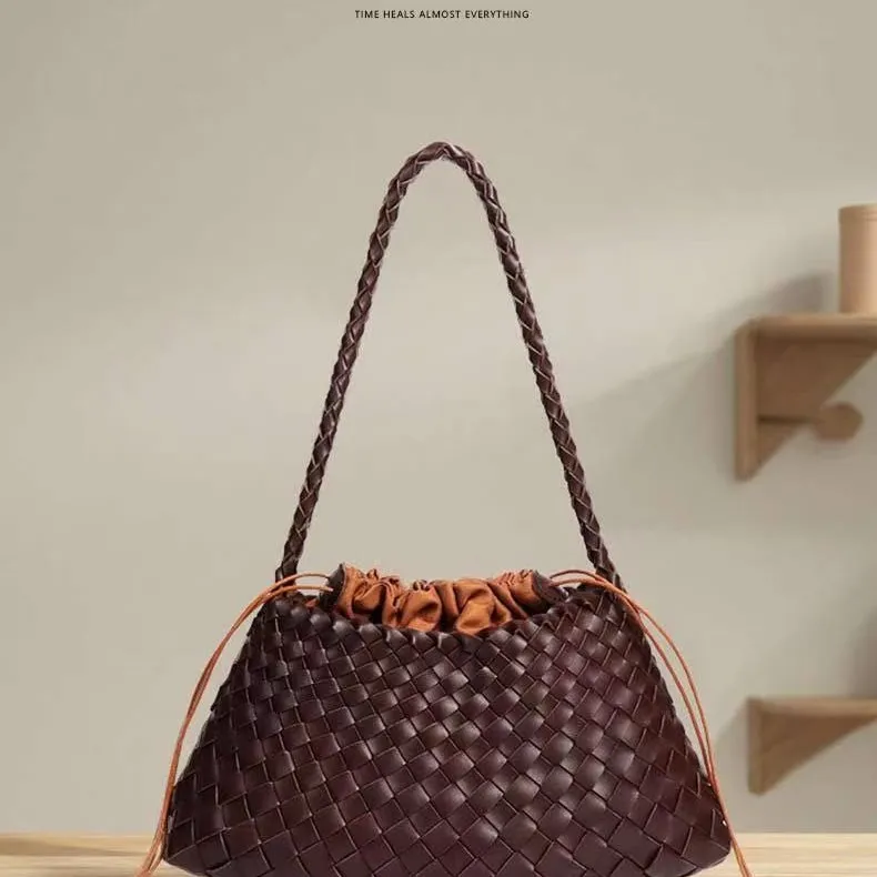 

Women Handwoven Shoulder Bag Korean Casual Trendy Large Capacity Handbag Soft PU Leather Ladies Tote Bag Summer Underarm Bags