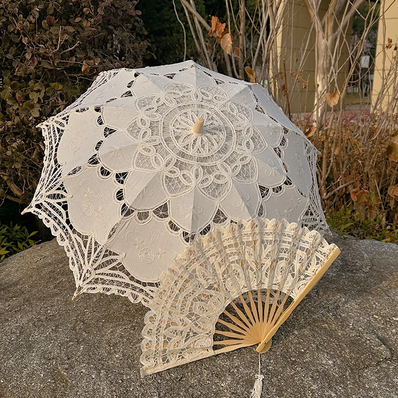 Free Shipping New Size Handmade Battenburg Lace Parasol Cotton Umbrella Bride Wedding Photo Prop