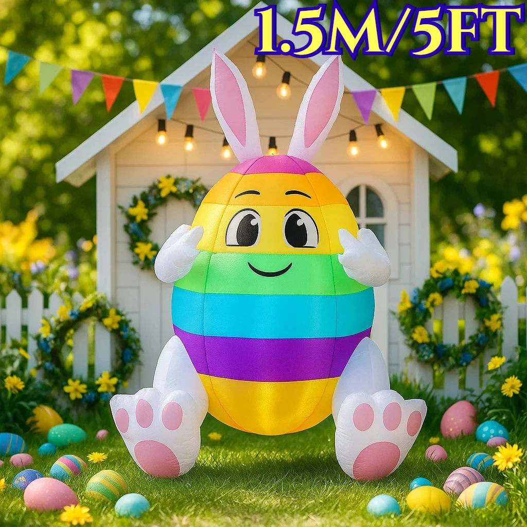 

Счастливой Пасхи, надувные игрушки, 1,5 м/5 футов, яйцо в форме кролика, декор, встроенные светодиодные фонари, модель, уличный двор, сад, вечерние украшения, игрушка