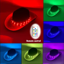 Novelty Decorative Cowboy Hats Led Colorful Neon Light Hat Remote Control Change Colors Men Women Costumes Hats Caps