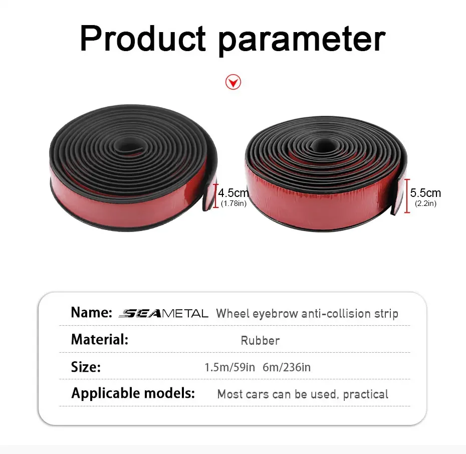 SEAMETAL Car Fender Flare Wheel Eyebrow Anti Collision Protector Arch Extenders Moulding Trim Rubber Seal Strip Scratch Proof