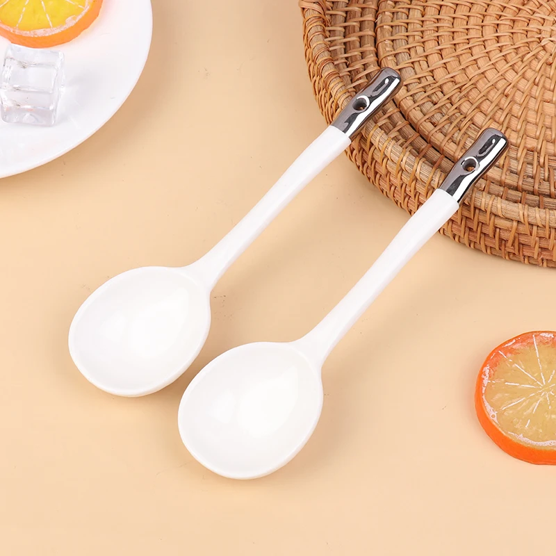 Porcelain White High Appearance Level Ceramic Spoon Household Soup Spoon Long Handle Eating Spoon Ladle Kitchen Tableware