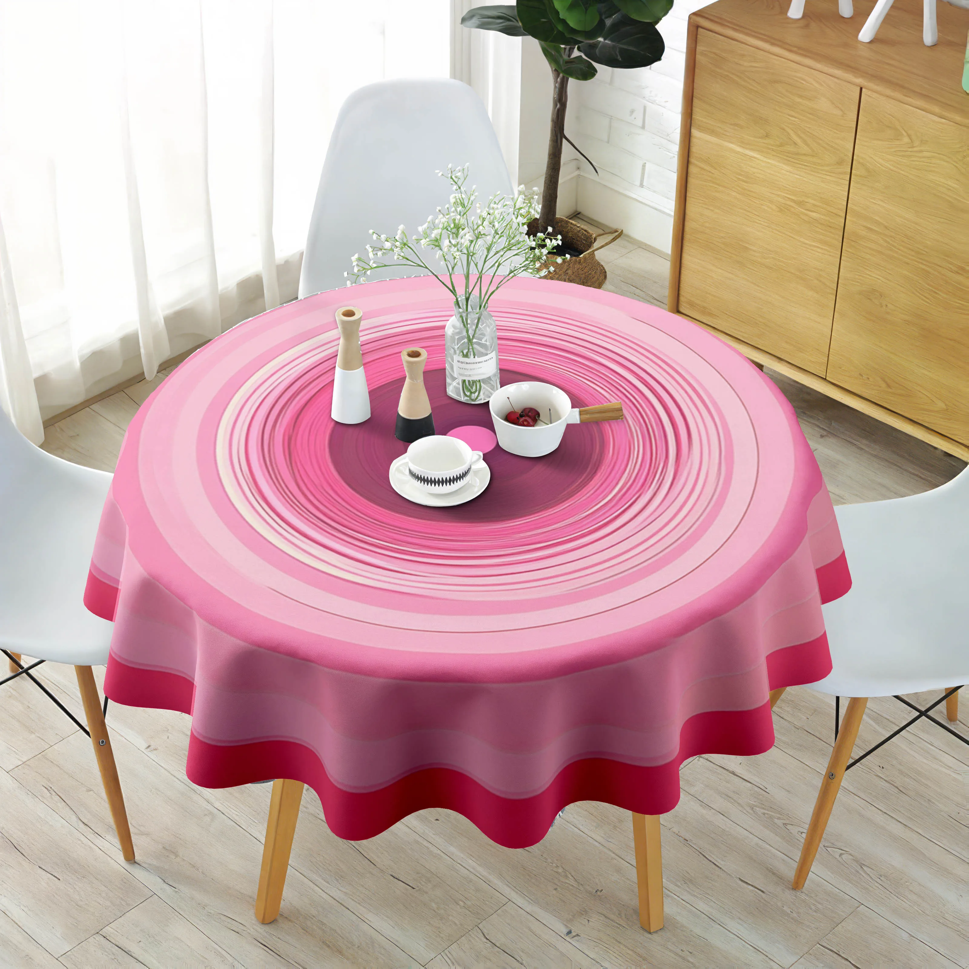 One round polyester tablecloth, pink gradient color round tablecloth, home decoration polyester material tablecloth