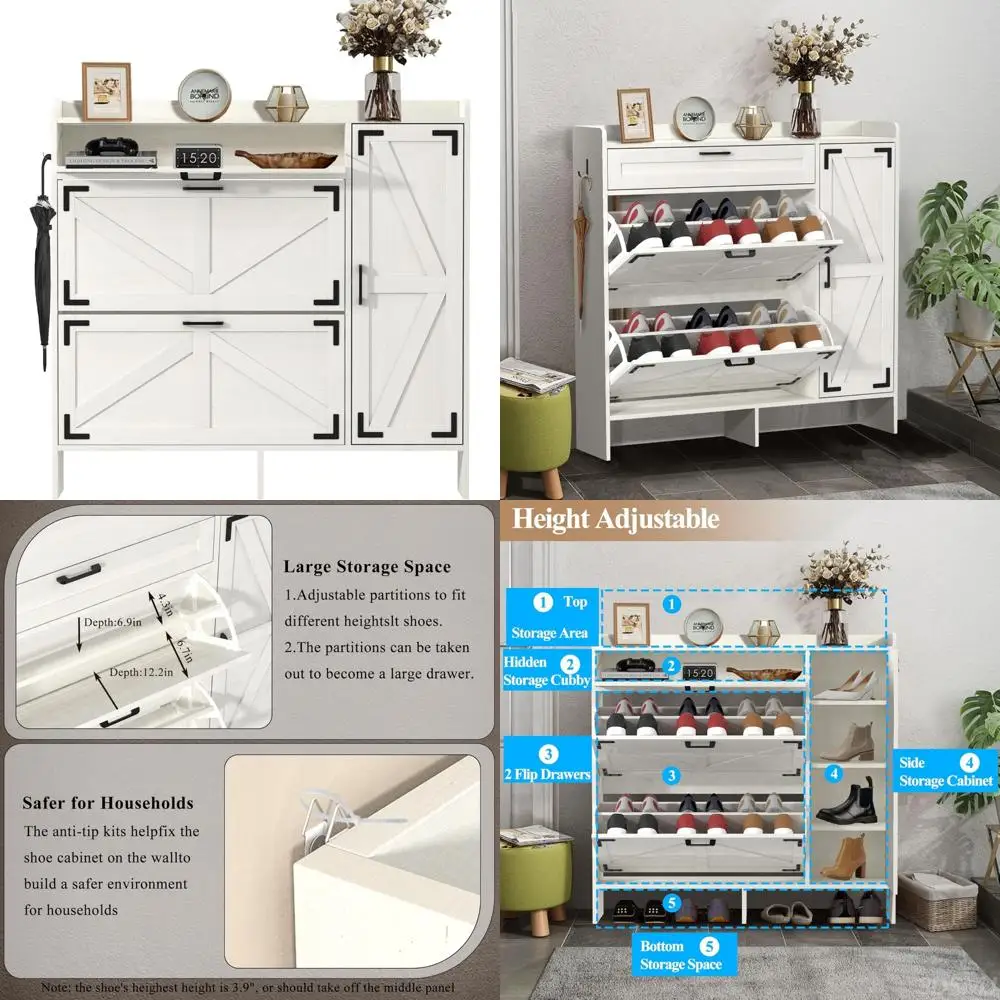 

Шкаф для хранения обуви с регулируемой полкой и откидными ящиками, органайзер для прихожей в стиле фермерского дома