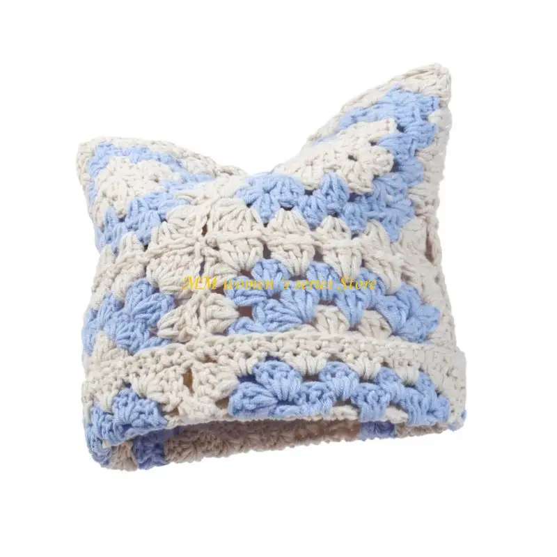 

Q39C Вязаная шапка с черепом. Модная шапка 2000-х годов с кошачьими ушками. Мягкие вязаные шапки для улицы.