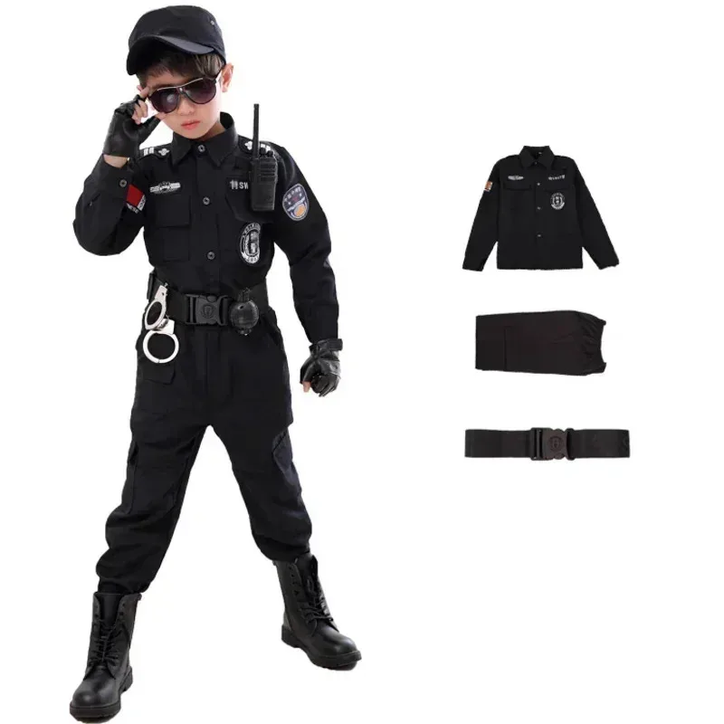 CyChildren Policeman Costumes Kids Police Uniform Boys Girls Army Policemen Cosplay Clothing Suit Halloween Party Carnival Gift