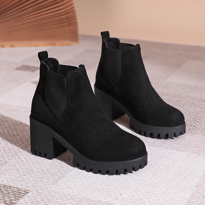 

New style fashion versatile short boots for women, suede, chunky heel, short shaft, thickened warm soft sole, fashion boots 2025