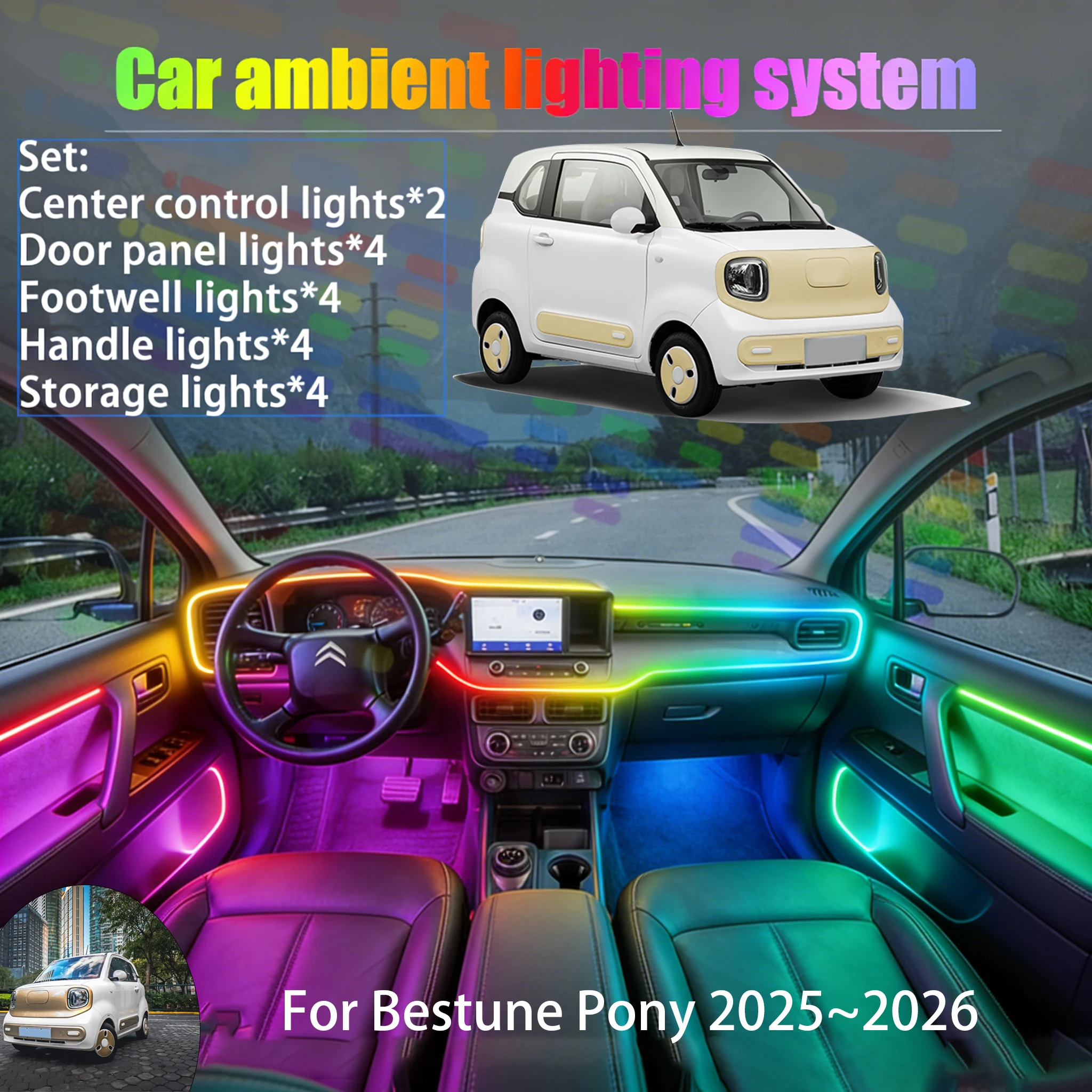 

Для Bestune Pony 2025~2026: Комплект светодиодной подсветки салона и багажника (2/18 шт.) с USB RGB-подключением, автозапчасти