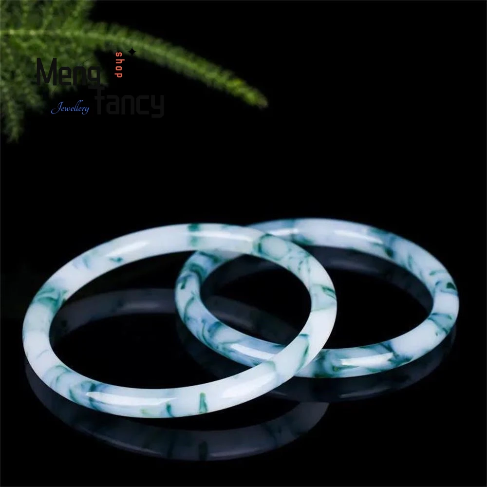 

Natural Colourful Jade With Blue Flowers Bangle Charm Fashion Exquisite Jewelry Best Selling Women Luxury Souvenir Holiday Gift