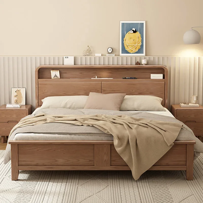 

Luxury Wood Double Bed Designer Retro Cheap Storage Full Size Double Bed Home Floor Sleeping Letti Matrimoniali Furniture