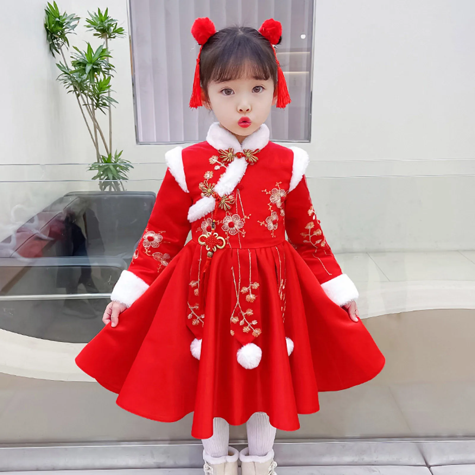 Toddler Year Chinese Suit Kids Thick Girls Warm Baby Princess Tang Clothes Dresses Girls Little Girls Christmas Dresses