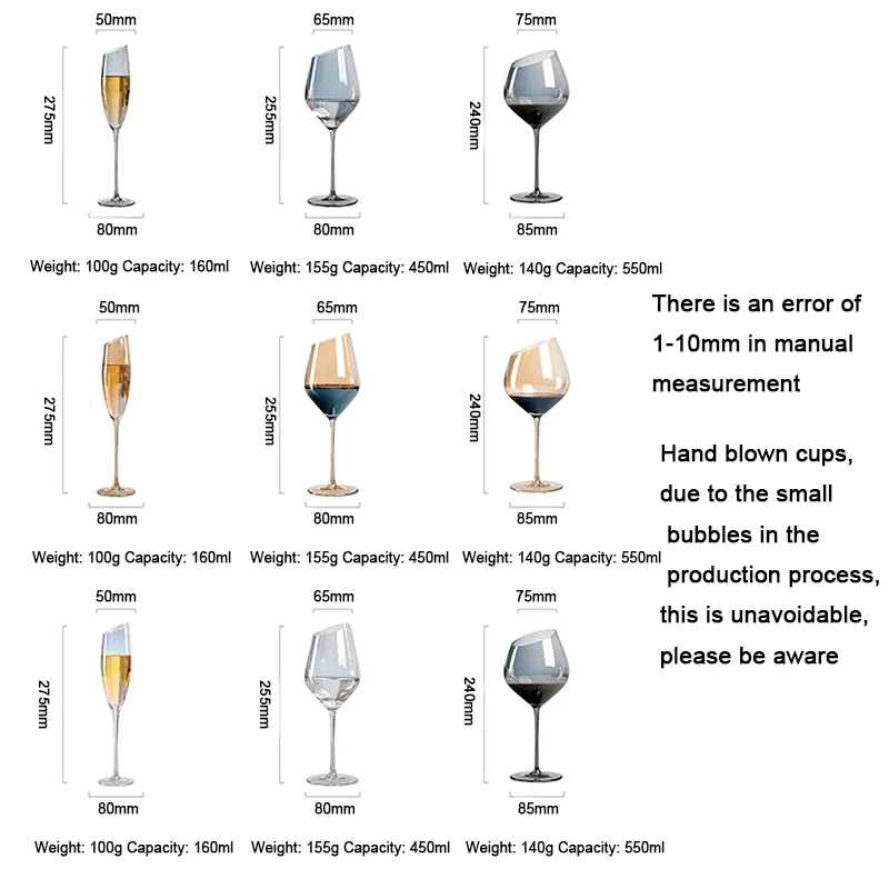 (Can Engrave Logo) Two Crystal Glass Beveled Wine Cups, Champagne Cups,  Ion-plated Cocktail Glasses, Household Goblets