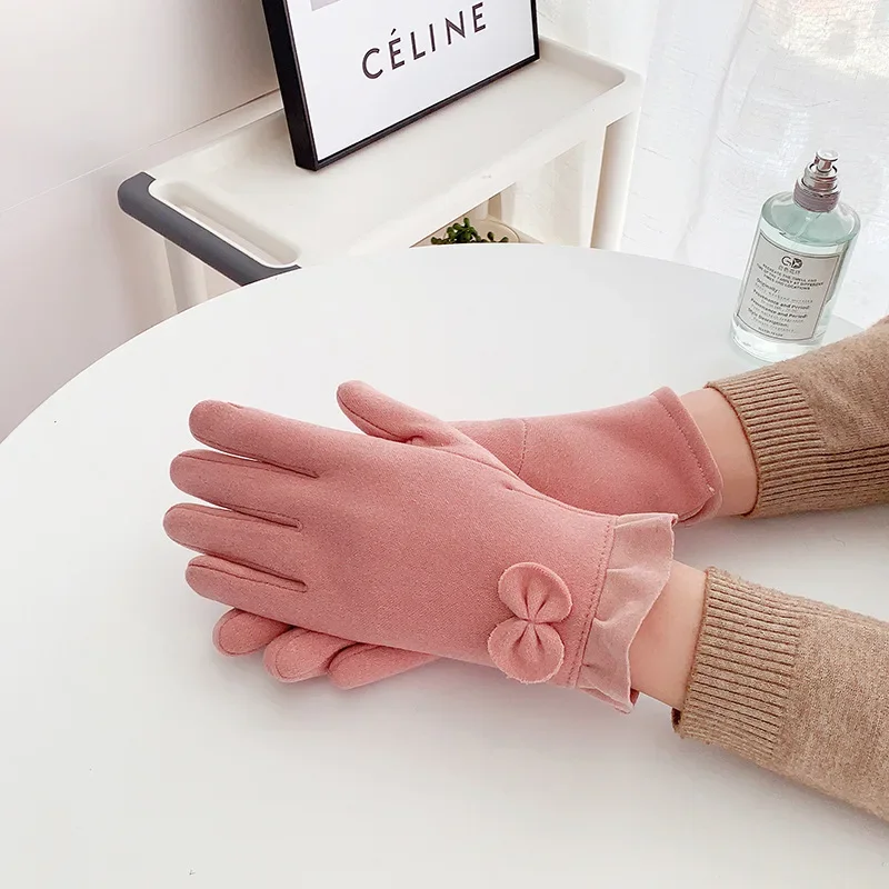 ผู้หญิงถุงมืออุ่น Antislip หน้าจอสัมผัสกลางแจ้งหนาเย็นเยอรมันกํามะหยี่ขี่จักรยานเกาหลีถุงมือฤดูหนาวฤดูใบไม้ร่วงฤดูหนาว