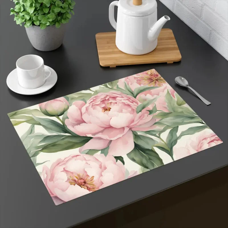 VIKAMA Placemats | Peony Floral Pattern | Cotton Table Linens, Suitable For Both Formal Occasions And Everyday Use