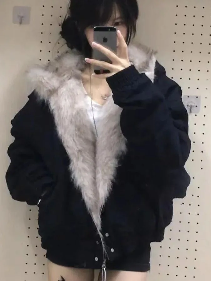 

Женская куртка 2026: Модное хлопковое пальто с вставками, черное, свободного кроя, на молнии, осенне-зимняя коллекция