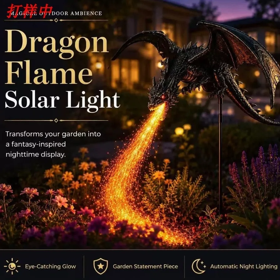 Solar Dragon Fire Garden Light, Solars Powered Dragons Figurine Flame Stake Lights For Outdoor Lawn, Pathway Resin Decor Light