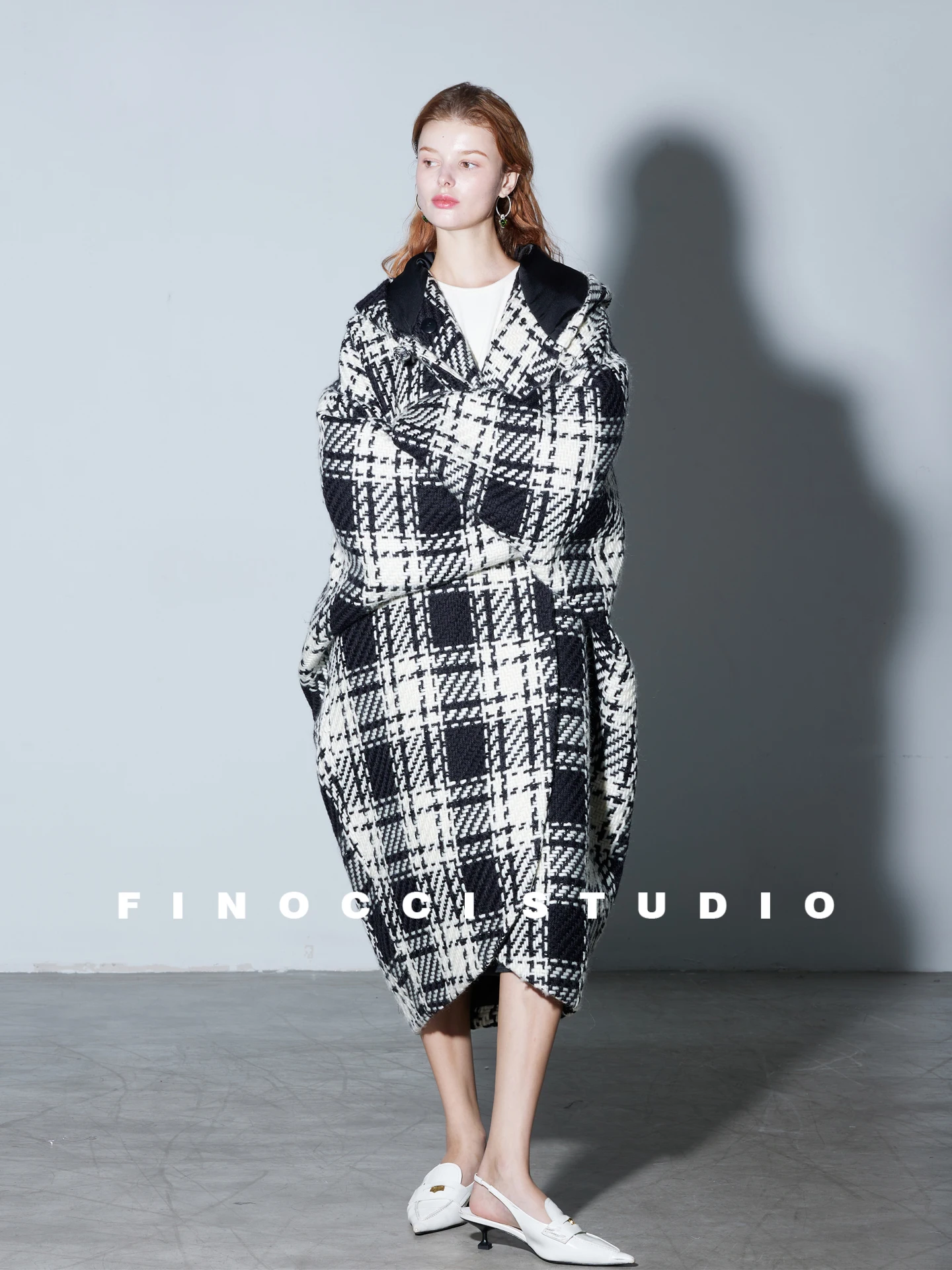 

Пальто Finocci из плотной шерсти для холодной зимы, средней длины, повседневное, модное, черно-белое, длинное, для женщин