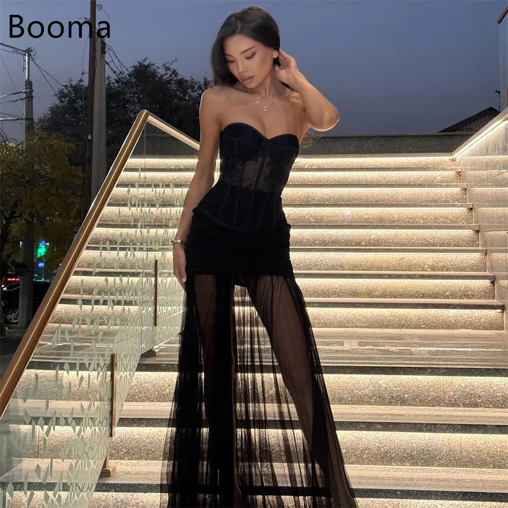 Booma A-Line Sexy Tulle Lace Prom Dresses Strapless Formal Gowns for Women Long Sleeveless Evening Dress Customized 2025