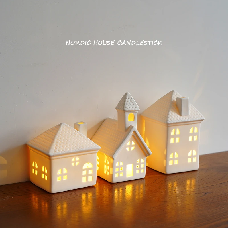 Nordic House Design Ceramic Lamp Ornaments Living Room Bedroom Hollowed Out Minimalist Crafts Christmas Halloween Decorations