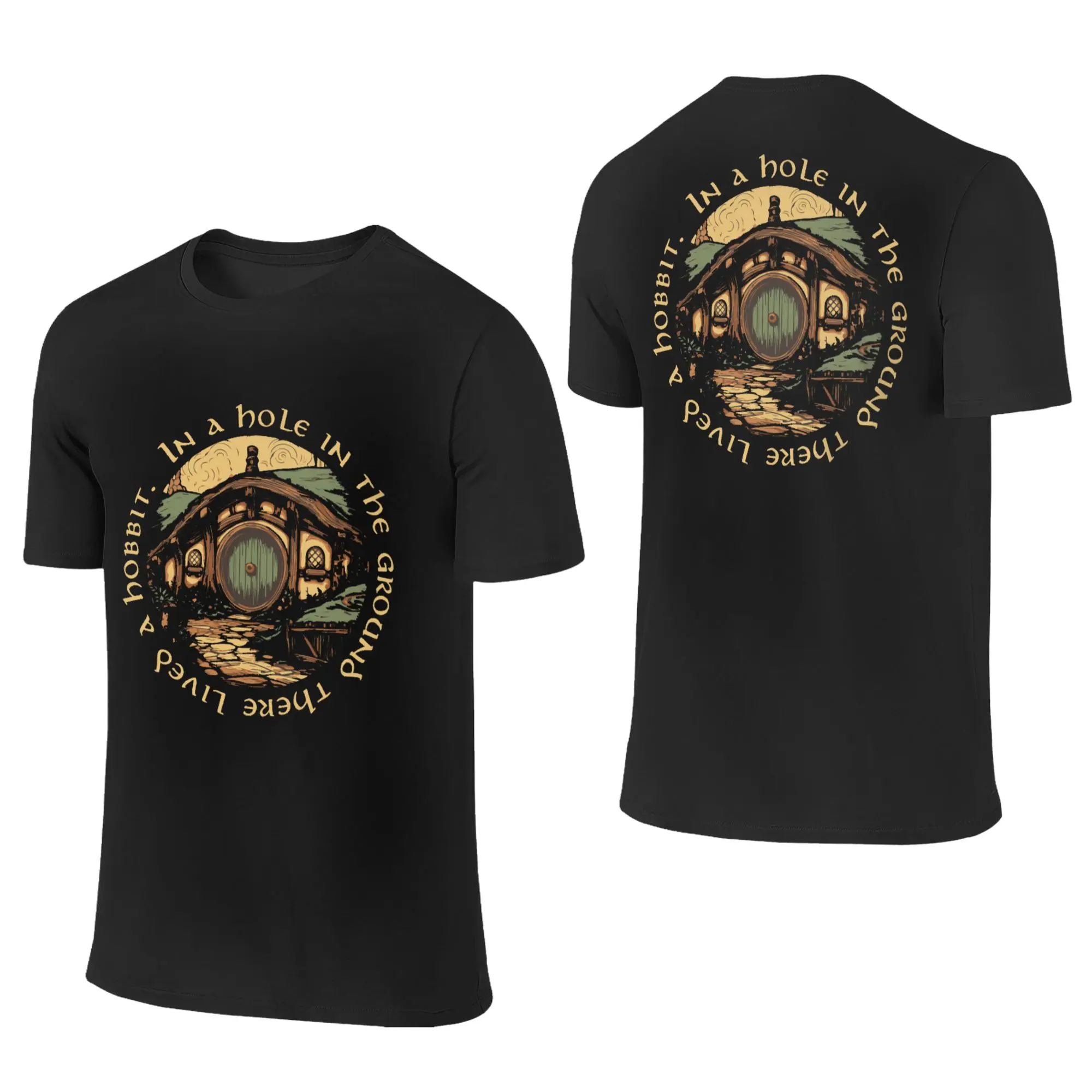 100% Cotton In a hole in the ground there lived a hobbit T-Shirt Men's Double Sided T Shirt Men Summer Shirts Tops Oversized