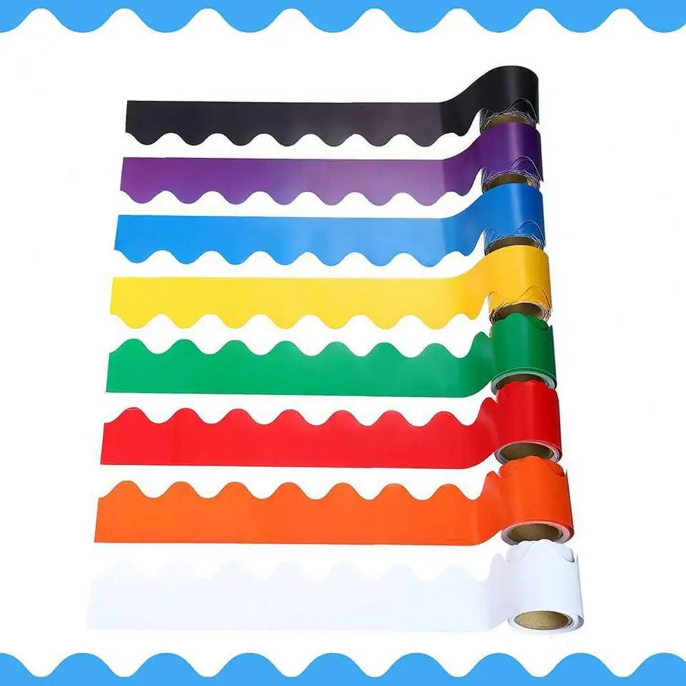 1 Roll Bulletin Board Border Stickers Wavy Edge Kids Craft Supplies Classroom Border Sticker Colorful Home Party DIY Decoration