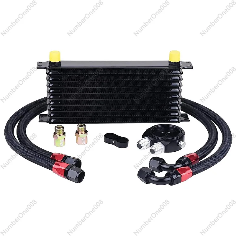 

10 Row Engine Oil Cooler Kit, Universal Aluminum Radiator with AN10 Fittings, High Performance Transmission Fluid Cooler