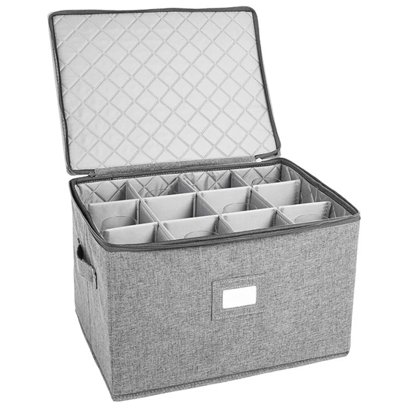 ABMI-Contenedor de almacenamiento de vidrio champán con divisores, organizador de caja de copas, caja de almacenamiento de flauta para gafas de champán,