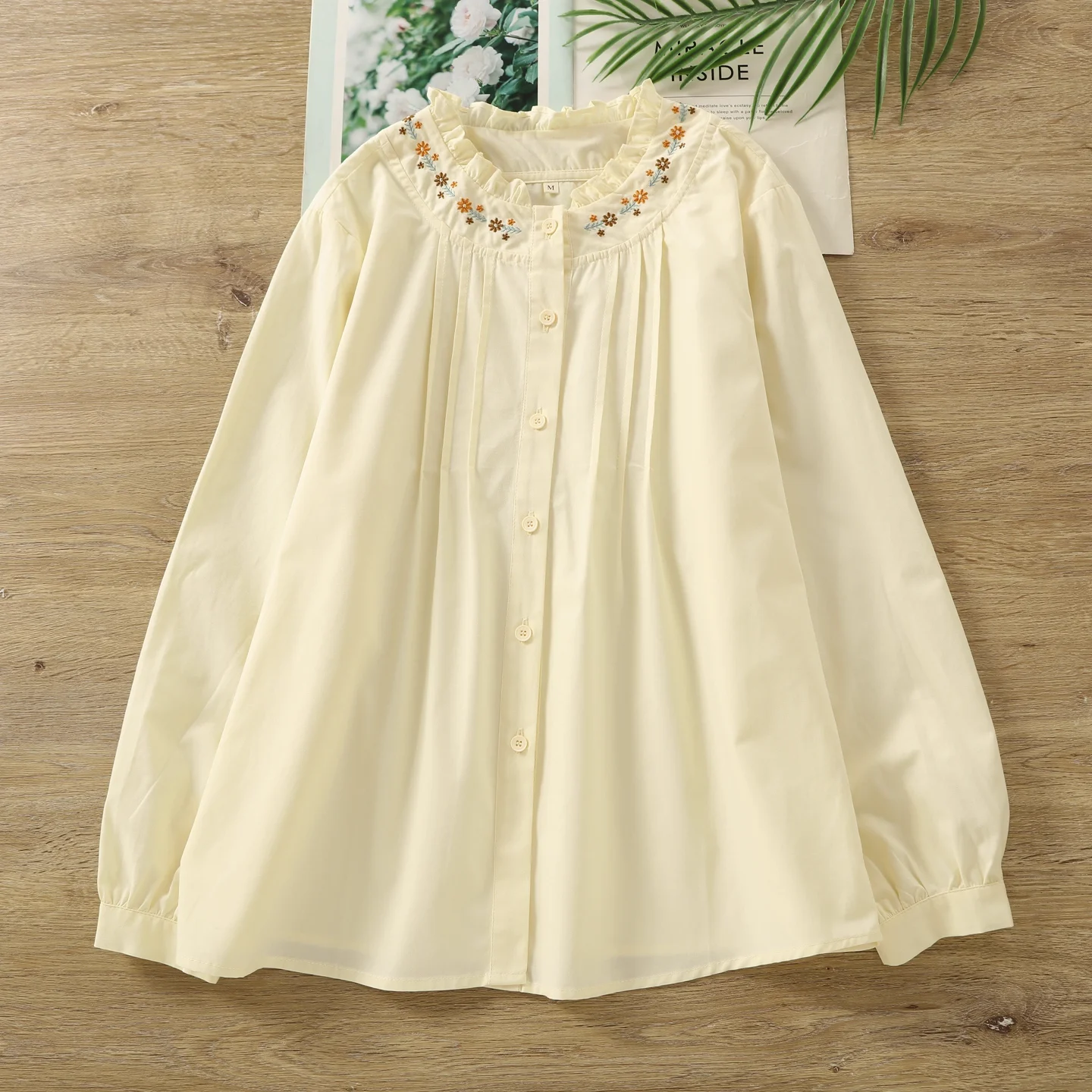 

Autumn clothes woman elegant 100% cotton stand collar white beige shirts and blouses for women long sleeve tops lady clothes