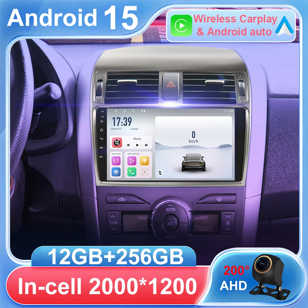 

For Toyota Corolla E140 E150 2006 - 2013 Wireless BT CarPlay Android 15 Radio Car Multimedia Player Touch 2K QLED Screen