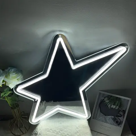 Star Mirror Neon Sign for Wall Decor USB LED Mirror Neon Light Sign Home Bedroom Game Girls Party Kids Room Decor Night Light