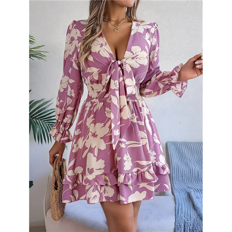 ASDS-Vestido sin mangas acampanado de verano con cuello en V y manga larga para mujer